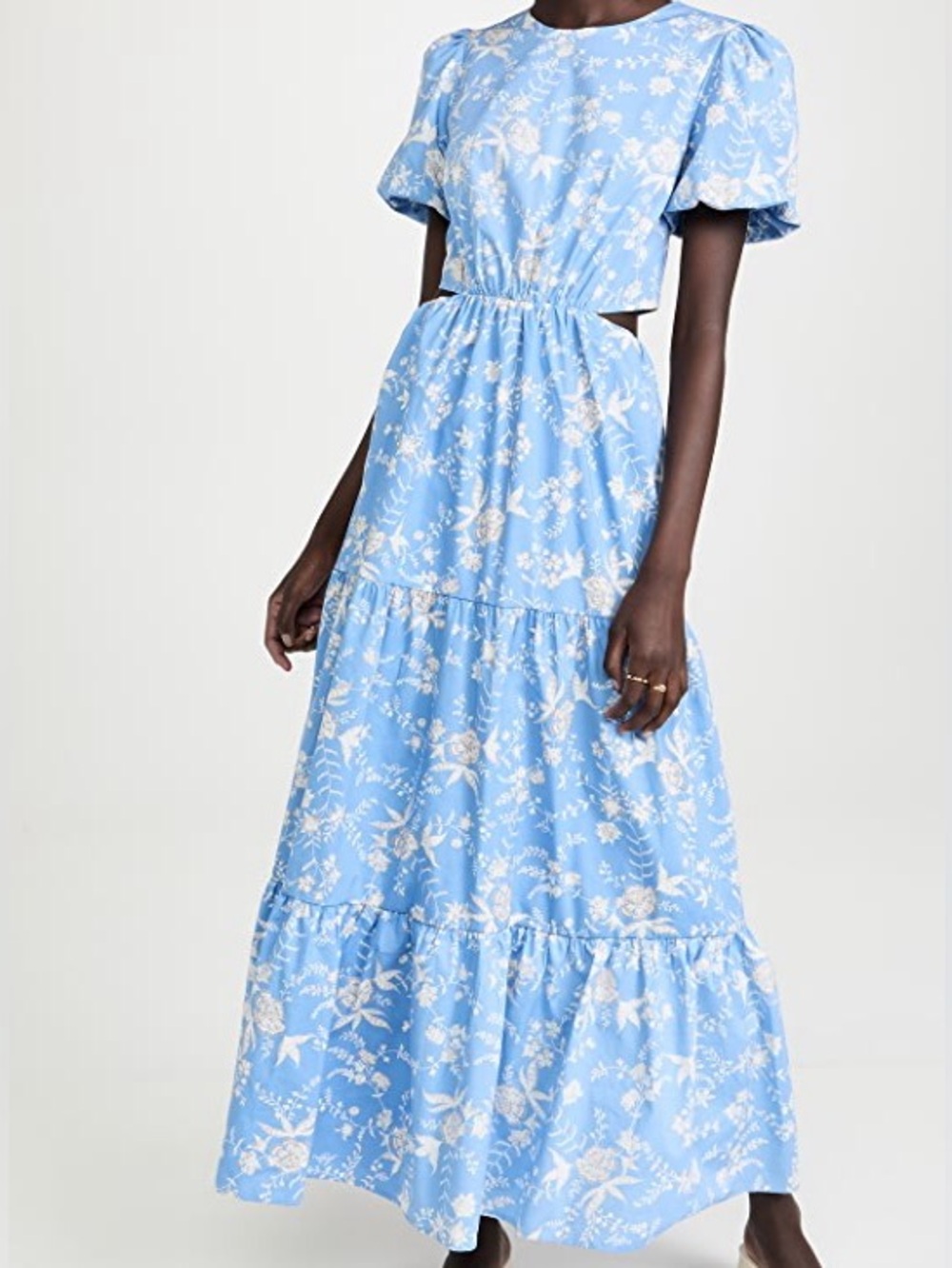 WAYF Blue Floral Maxi Dress - Lightweight Tiered Summer Dress - Size M